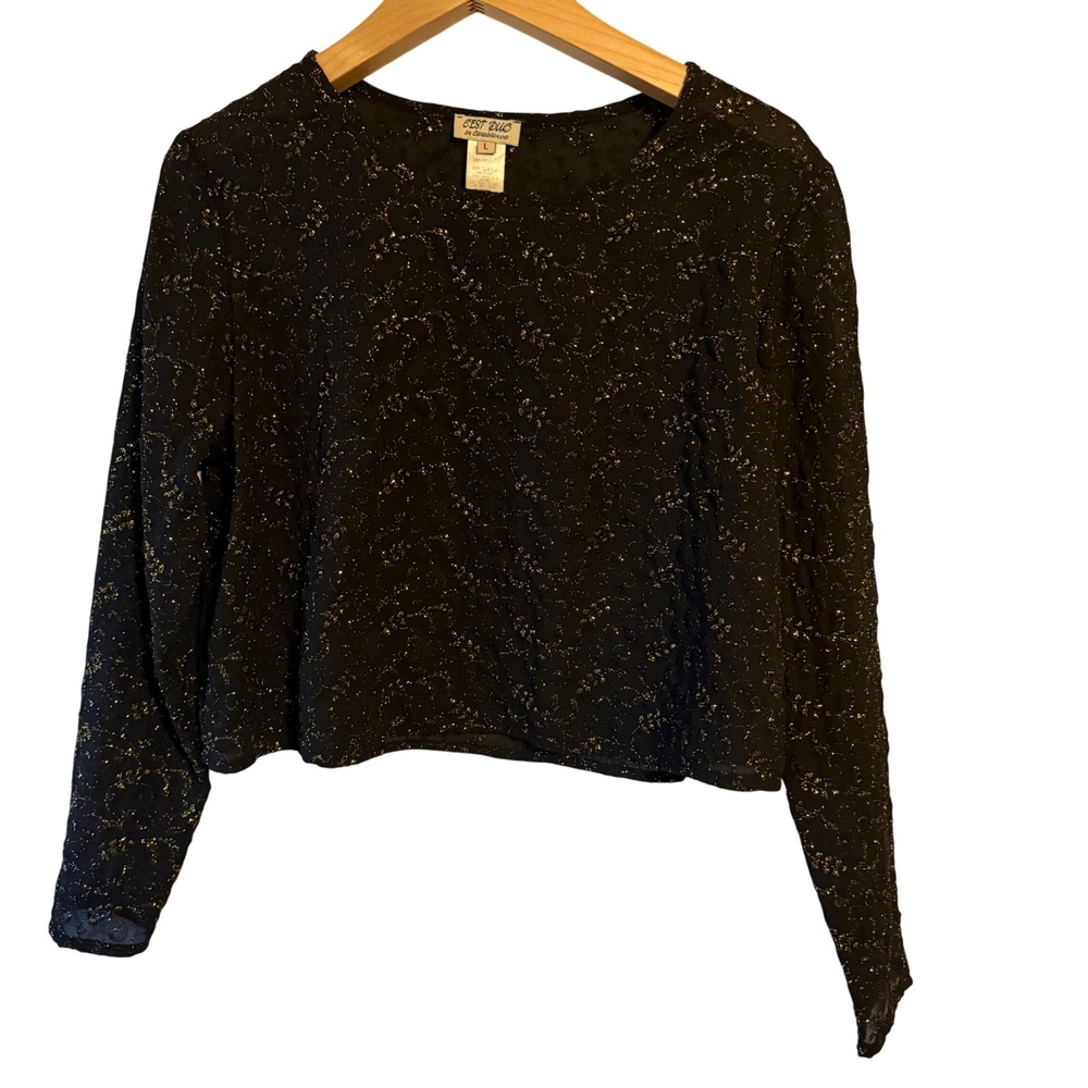C'EST DUO by Casablanca‎ Black Sparkle Long Sleeve Cropped Top Women's Size L